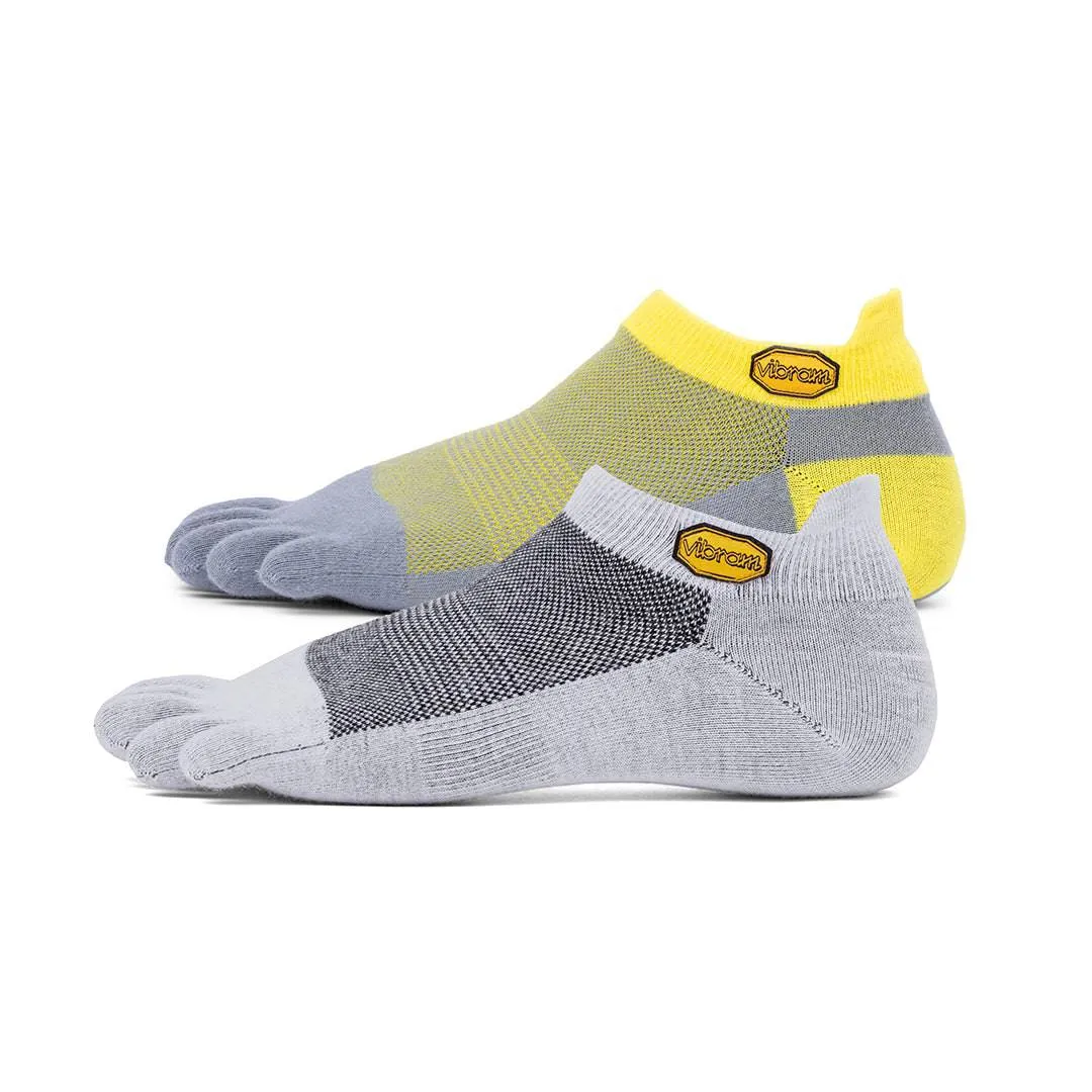 Vibram No Show Toe Socks (2 Pack) Light Grey Yellow Grey