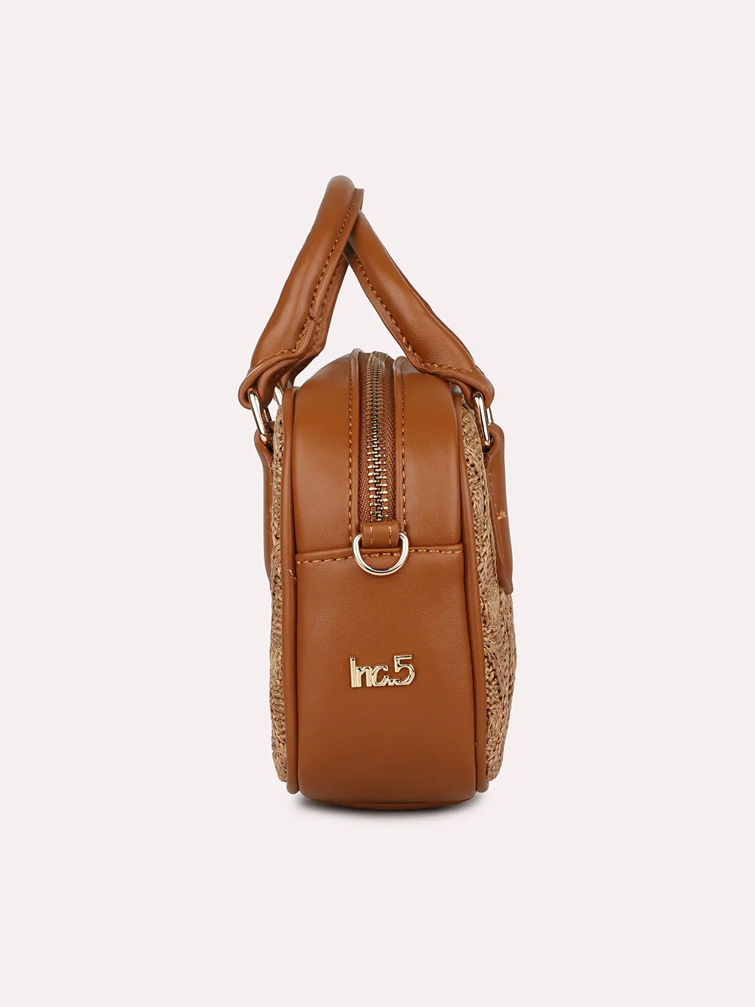 Women Tan Textured Structured Sling Bag with Quilted