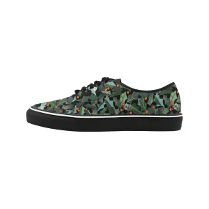 Women's Ivy Plants Christmas Print Canvas Low Top Shoes (Black)