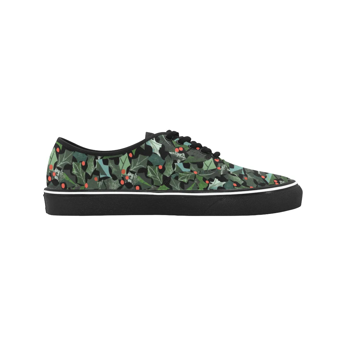 Women's Ivy Plants Christmas Print Canvas Low Top Shoes (Black)