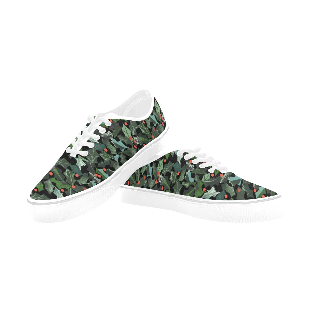 Women's Ivy Plants Christmas Print Canvas Low Top Shoes (White)