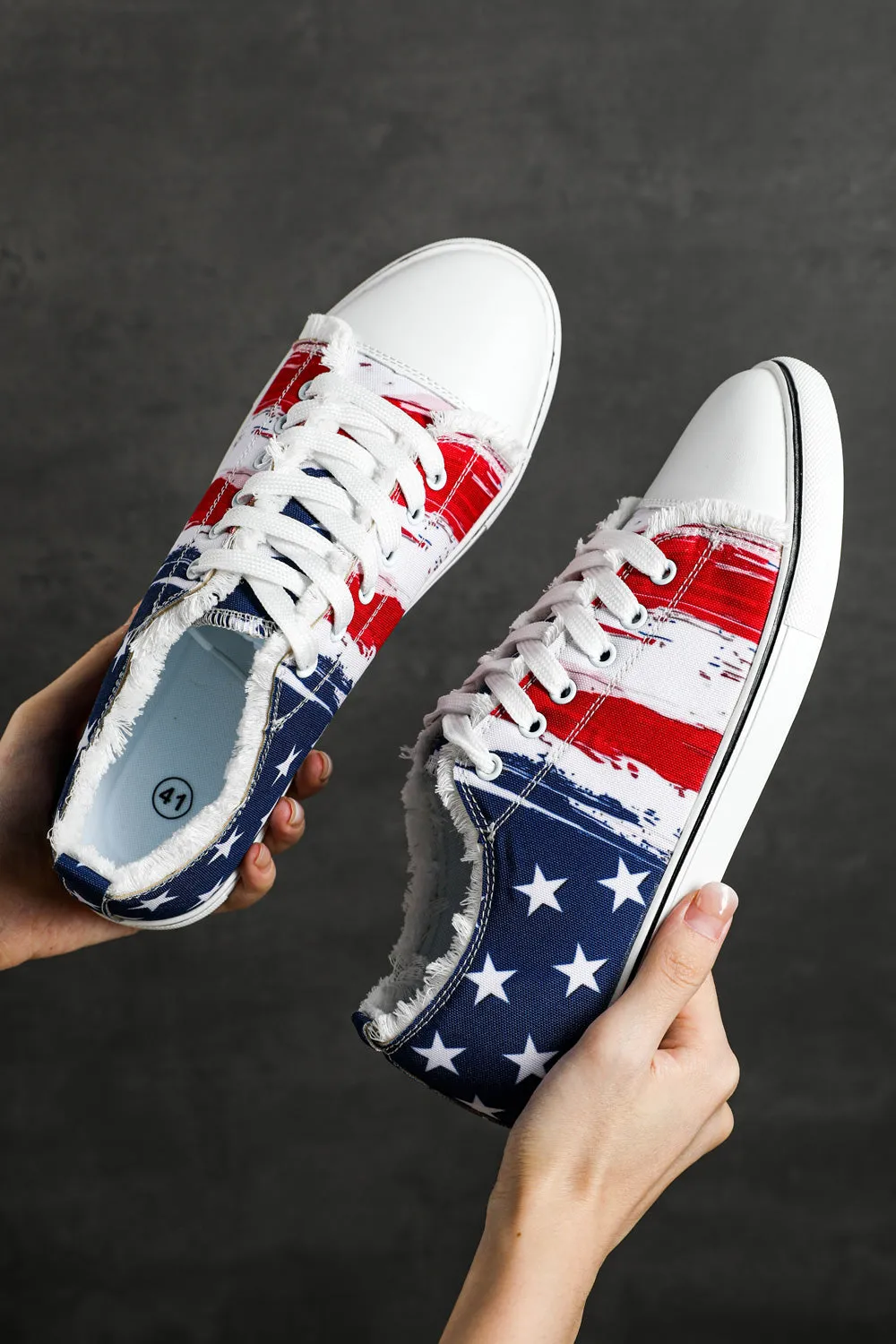 Women's USA Flag Print Ripped Flat Canvas Shoes