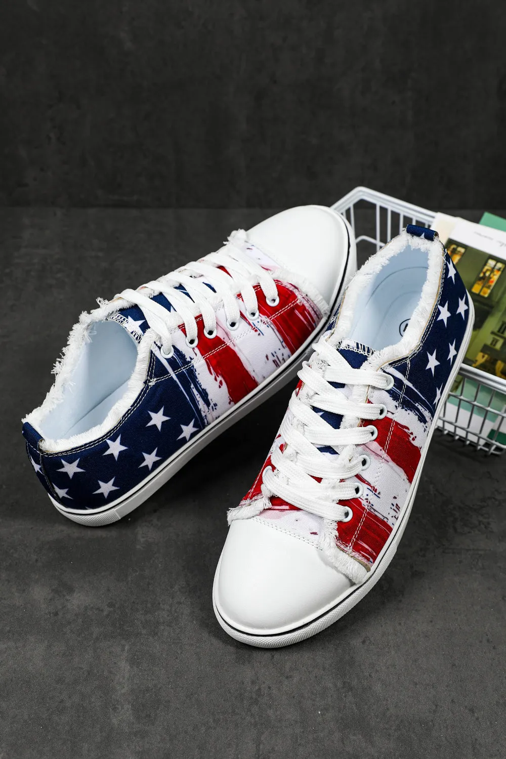 Women's USA Flag Print Ripped Flat Canvas Shoes