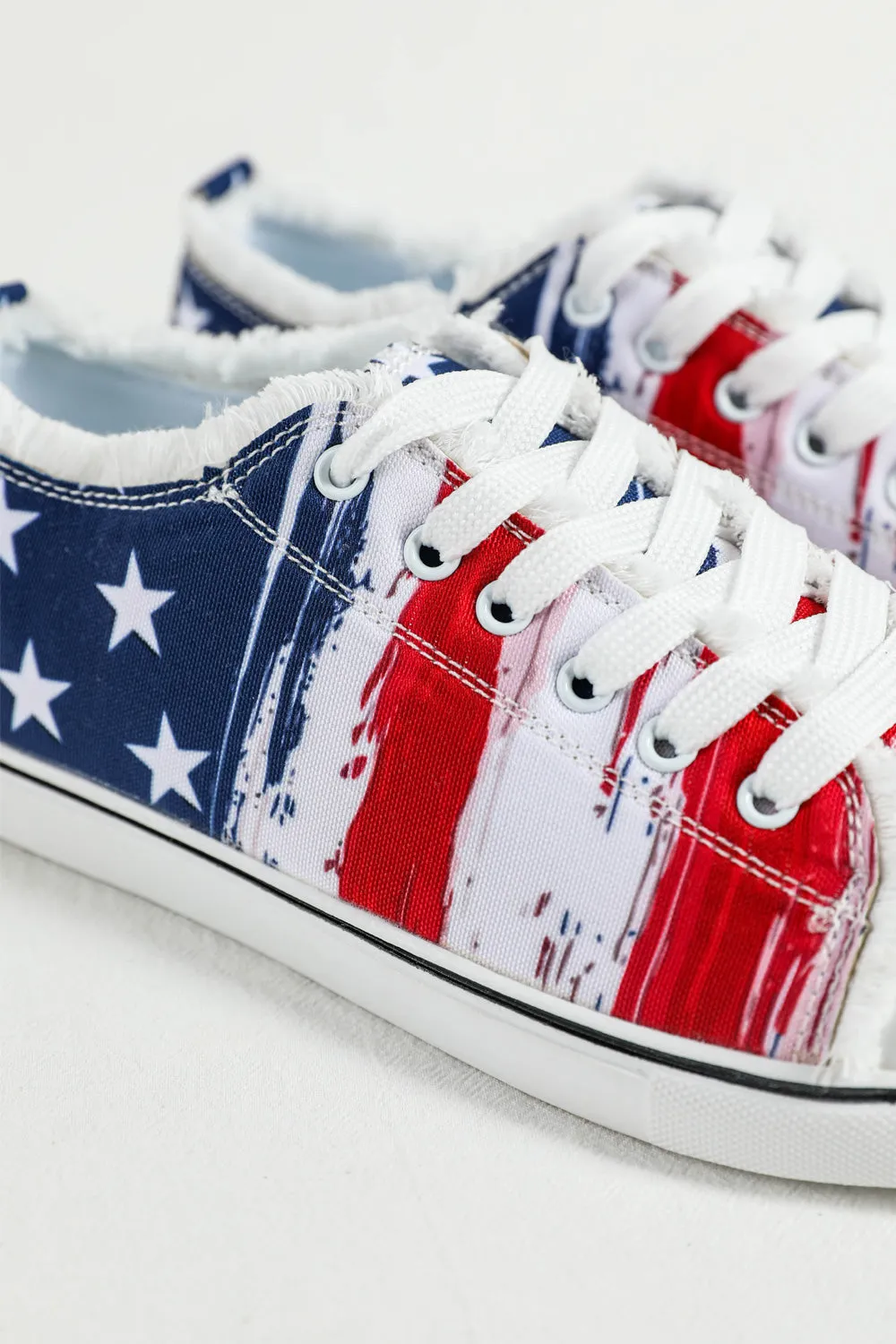 Women's USA Flag Print Ripped Flat Canvas Shoes