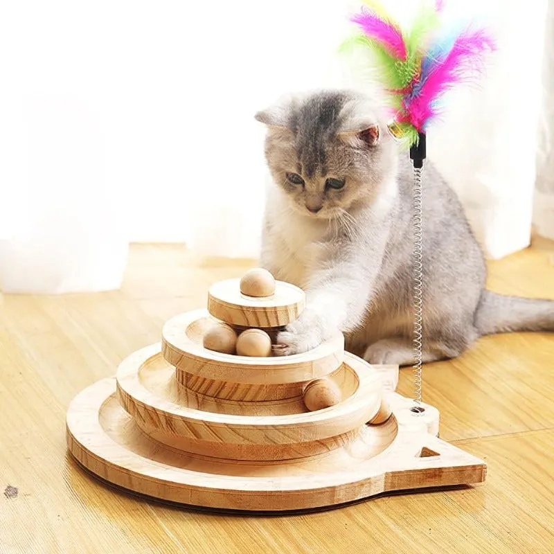 Wooden Cat Toy Multilayer Track Rotating Ball Interactive Cat Toys